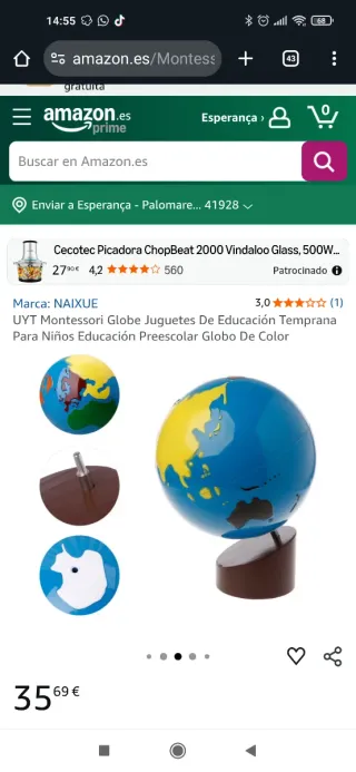 Globo terráqueo Montessori