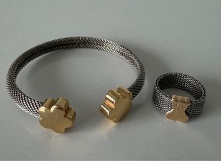 Conjunto Pulsera y Anillo dorado y plateado.