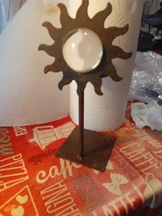 Portacandele vintage sole con lente d'ingrandimento