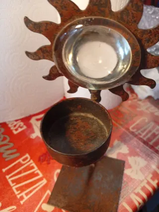 Portacandele vintage sole con lente d'ingrandimento