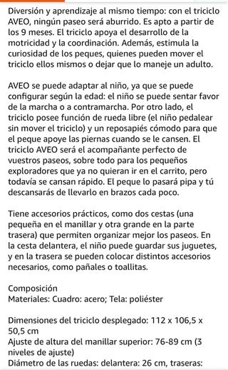 Triciclo evolutivo con manillar Kindercraft Aveo