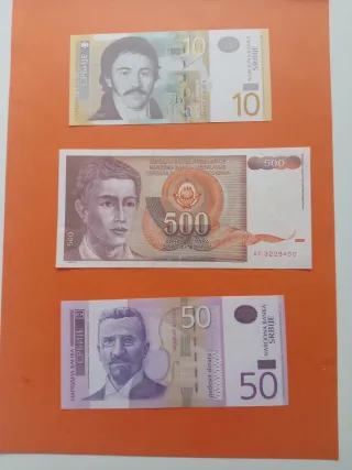 Banconote della Serbia 10, 50, 500 Dinari