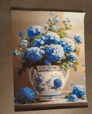 Stampa vintage vaso fiori blu 30x40
