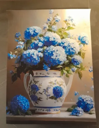 Stampa vintage vaso fiori blu 30x40