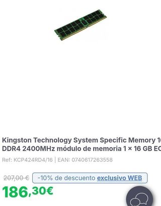 Kingston Memoria RAM 16GB DDR4 2400MHz 16GB