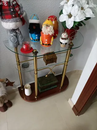 Recibidor cristal, metal y madera