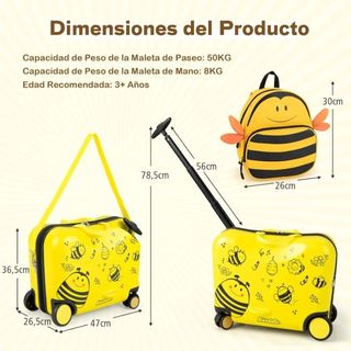 Maleta Infantil con mochila COSTWAY Abeja Amarilla