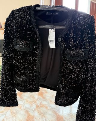 Chaqueta Lentejuelas Negra de Mango