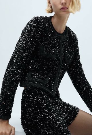 Chaqueta Lentejuelas Negra de Mango