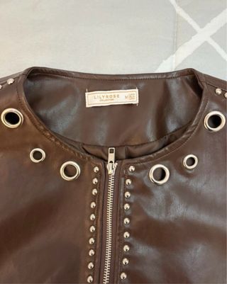 Chaqueta Piel Tachuelas Marrón