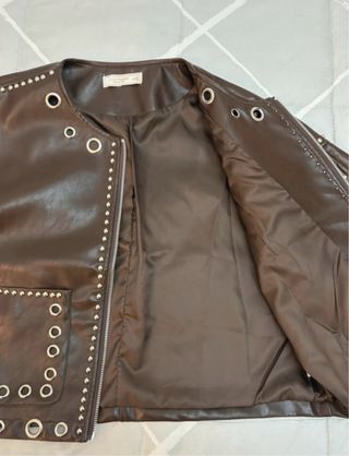 Chaqueta Piel Tachuelas Marrón