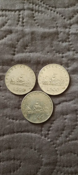3 Monete 500 Lire Caravelle Argento