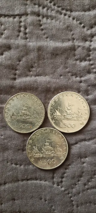 3 Monete 500 Lire Caravelle Argento