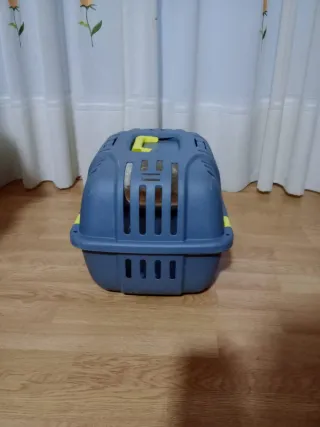 Transportín para perro pequeño azul y amarillo
