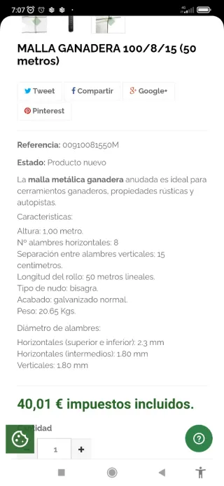 2 Rollo de malla ganadera 1 metro