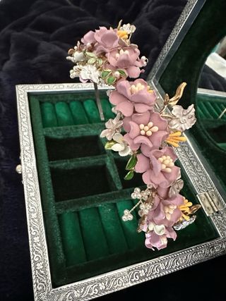 Tiara de niña flores dorada y rosa