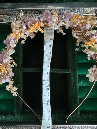 Tiara de niña flores dorada y rosa