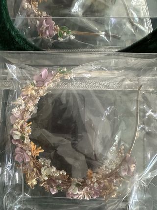 Tiara de niña flores dorada y rosa