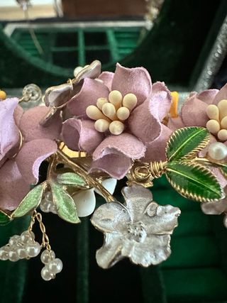 Tiara de niña flores dorada y rosa