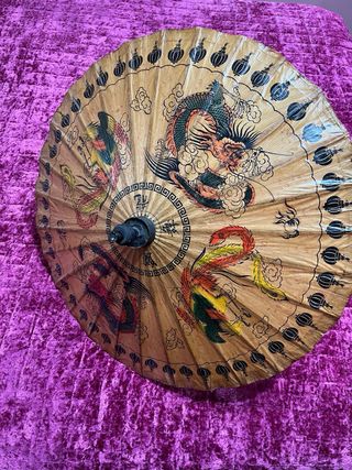 Parasol Thailandés Artesanal Dragón y Fénix
