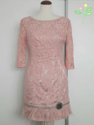 Elegante vestido fiesta encaje rosa T.38