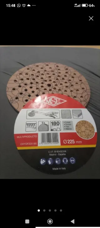 Lija circular MSE 225 mm Grano 180 Lijadora jirafa