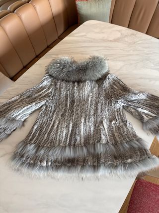 Casaco de Pêlo Genuíno Cinza