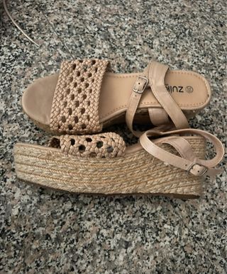 Sandali estivi con zeppa beige Tg 38