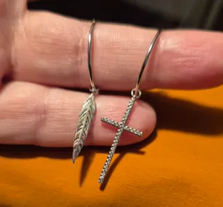 Pendientes Plata 925 Pluma y Cruz