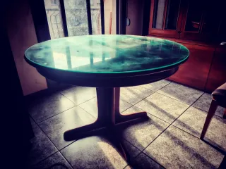 Mesa redonda madera y cristal