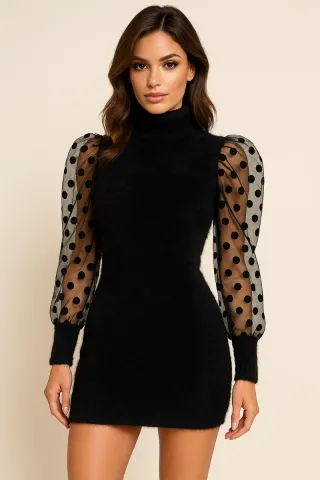 Abito morbido con maniche a pois