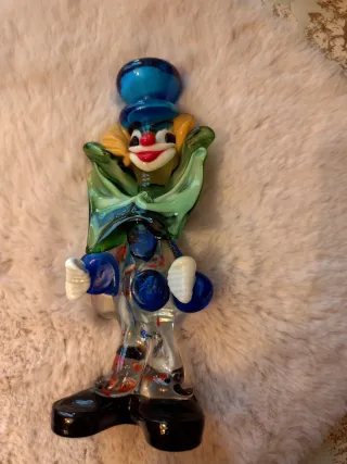 Figura Clown in Vetro di Murano Blu Verde