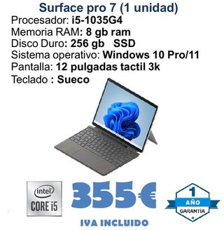 Surface Pro 7 i5-1035G4 8GB RAM 256GB SSD