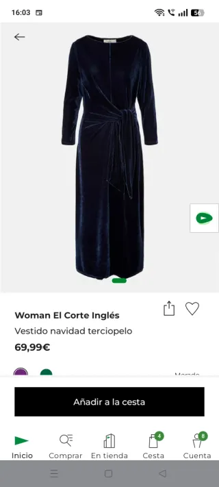 Vestido fiesta terciopelo azul Woman.  Talla L-44