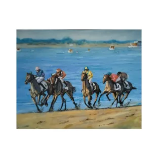 Olio su tela di una corsa di cavalli a Sanlüar de Barrameda