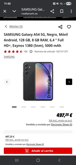 Samsung Galaxy A54 5G Negro/Violeta