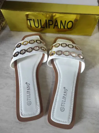 Sandali donna Tulipano bianche con dettagli oro