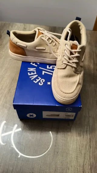 Zapatillas náuticas tela y piel beige/marrón T37