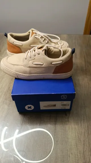 Zapatillas náuticas tela y piel beige/marrón T37