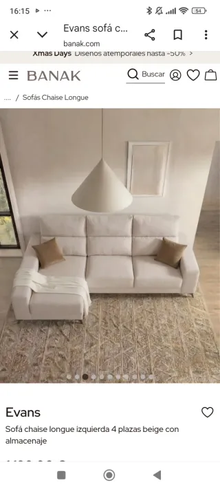 Divano Chaise Longue Banak Sinistra Beige