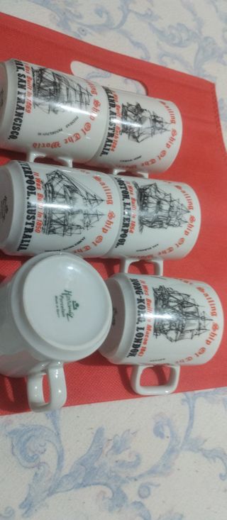 Set di 6 tazze in porcellana vintage con barche a vela