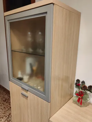 Mueble TV y Vitrina Madera Clara