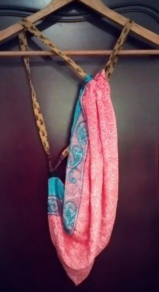 Saco/Mochila de Seda India Rosa y Turquesa