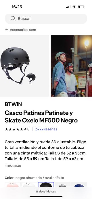 Casco Oxelo MF500 Negro Talla S