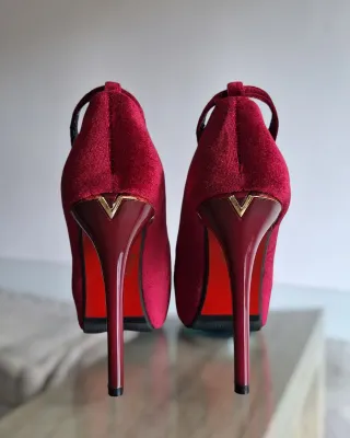 ZAPATOS DE FIESTA TACÓN ALTO TERCIOPELO GRANATE