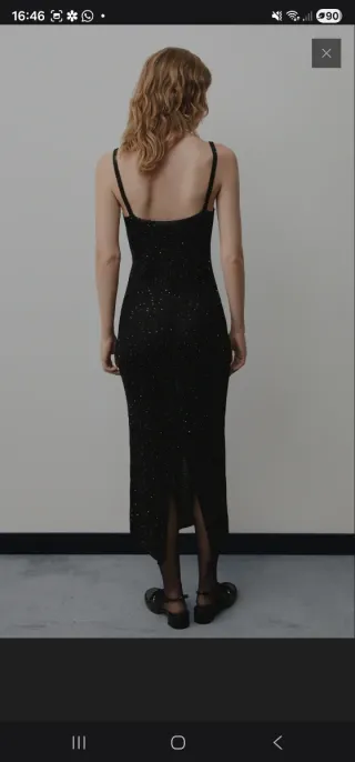 Vestido Mango Negro Brillante Talla M