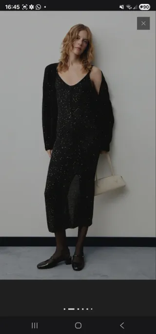 Vestido Mango Negro Brillante Talla M