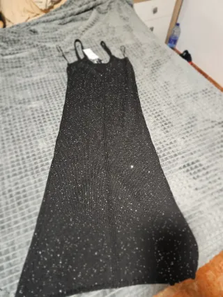 Vestido Mango Negro Brillante Talla M