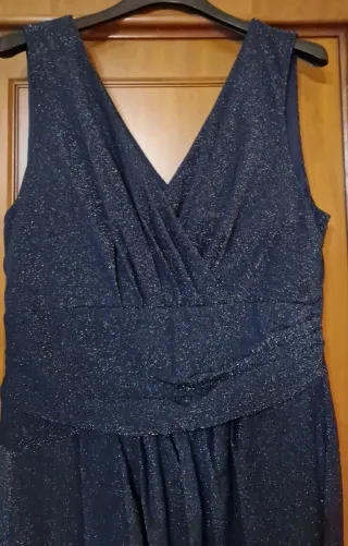 Abito da sera blu con glitter oro