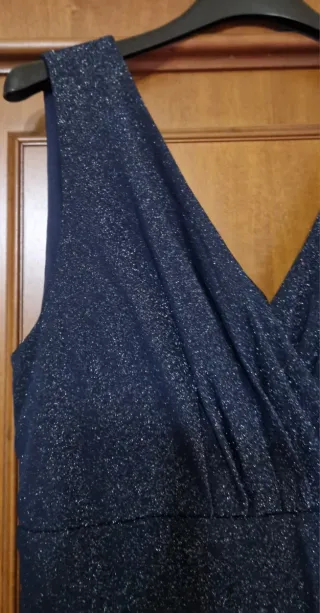 Abito da sera blu con glitter oro